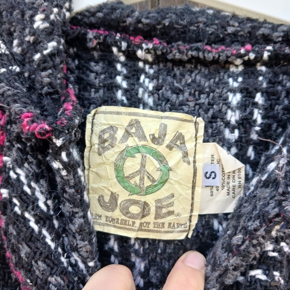 Baja Joe Pink And Black Woven Stripe Pullover Baja Hoodie Womens Sz Small - Picture 4 of 6